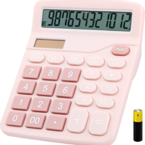 Desk Calculator, Envysun 12-Digit LCD Display Office Calculator – Dual Power, Compact and Lightweight, Easy-to-Read Display, Durable for Business, School, and Home (Pink)