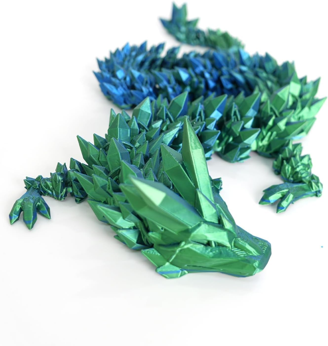Flavery 3D Printed Dragon - 24 inch Large Pearly Sheen Articulated Dragon Fidget Toy, 3D Printed Gift for Birthday, Figurine Decor(Green Mix Blue)