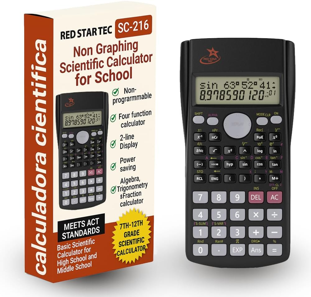 SC-216 Non-Graphing Scientific Calculator, Middle/High School, Fraction Key