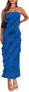 BTFBM Elegant Strapless Midi Ruched Bodycon Dress