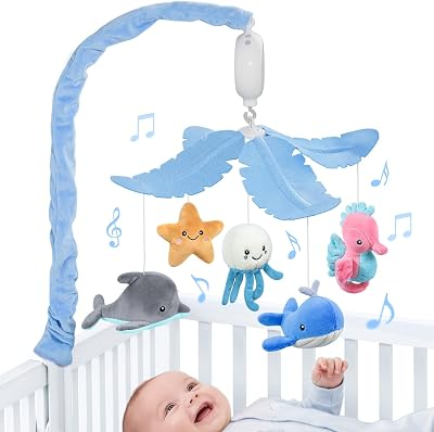 FEISIKE Baby Crib Mobile with 35 Lullabies, 3 Modes Rotation & Music, Adjustable Volume, Nursery Decor for Boys and Girls (Ocean Theme)