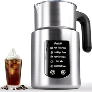 PULZO Milk Frother and Steamer, 5-in-1 Automatic Electric Milk Frothers for Latte, Cappuccino & Coffee, Hot & Cold Foam Maker with 17oz Detachable Stainless Steel Jug, Dishwasher Safe