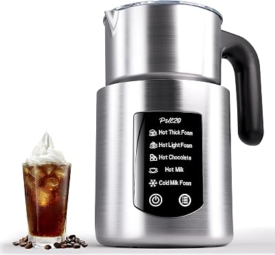 PULZO Milk Frother and Steamer, 5-in-1 Automatic Electric Milk Frothers for Latte, Cappuccino & Coffee, Hot & Cold Foam Maker with 17oz Detachable Stainless Steel Jug, Dishwasher Safe