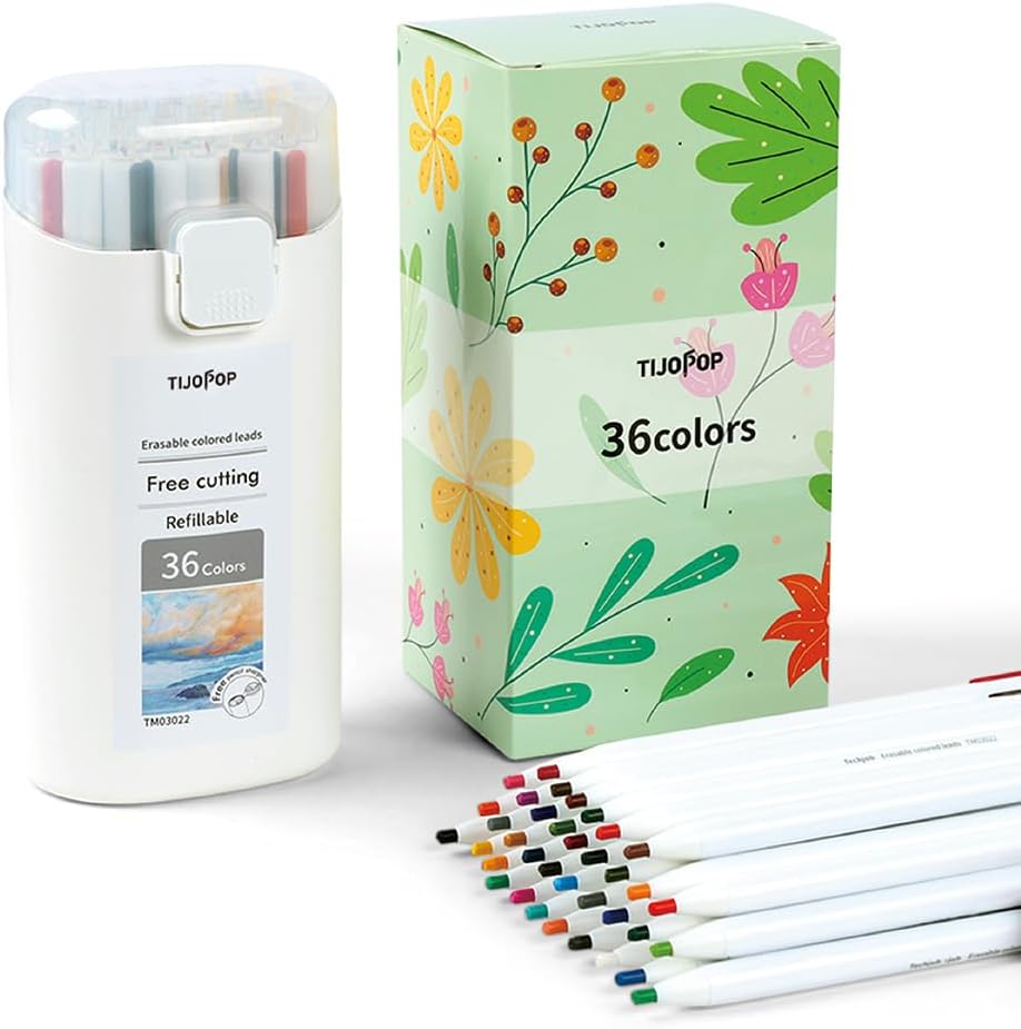 TIJOPOP Mechanical Colored Pencils,3.0mm 36-Color Erasable Mechanical Pencil Set with Sharpener and case,Ideal for Writing,Drawing and Painting Supplies