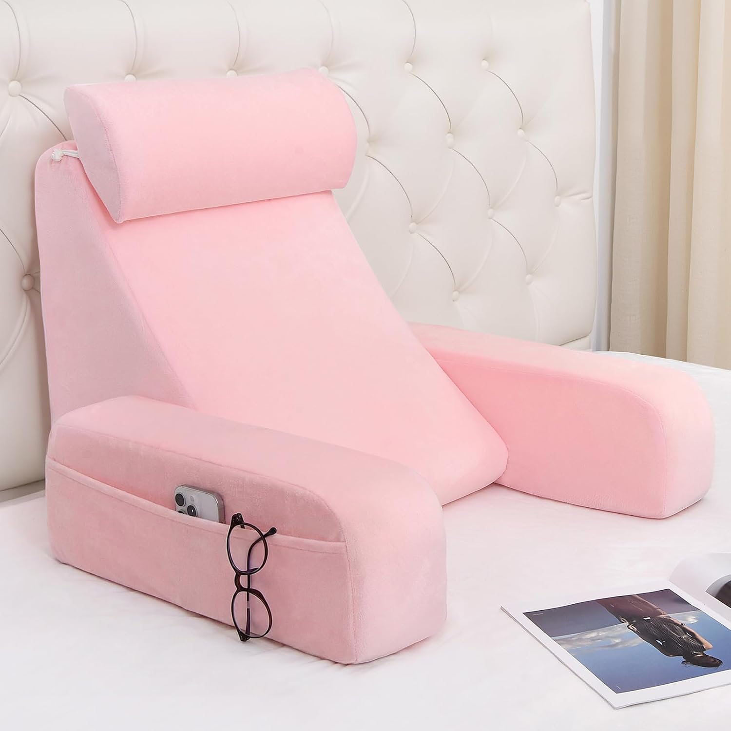 ENITYA 19" Reading Pillow for Bed with Firm Back Support & Big Pockets