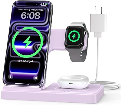 Wireless Charger Stand Charging Station: 3 in 1 Charger Multiple Devices for Apple iPhone 17 16e 16 15 14 Pro Max 13 12 11 for Watch 11 10 9 8 7 6 5 4 3 2 SE and Ultra & Airpods Se