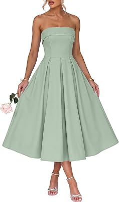 CARACILIA Strapless Semi Formal Midi Dress