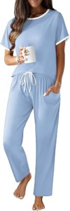 Ekouaer 2 Piece Cotton Pajamas for Women Light Blue M
