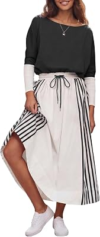 FISOEW Womens Long Sleeve Patchwork Dresses