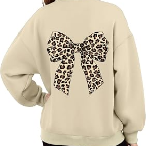 Arshiner Girls Oversized Crewneck Sweatshirt Kids Fashion Fleece Pullover Sweater Khaki Bow Sweatshirt Size 13-14 Years