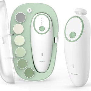 Momcozy Baby Nail File Electric, Gentle Baby Nail Trimmer Electric, Baby Nail Clipper with Night Light, 7 Grinding Head Replacement Pads, Green