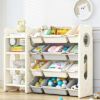 2-in-1 48″ Kids Toy Organizers and Storage Shelf with 12 Boxes | Large nursery bookshelf, playroom storage, HDPE plastic rack, Livingroom,bedroom organization,stuffed animal lego storage bin