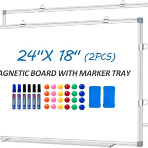 Magnetic White Board Dry Erase Board for Wall 24″ x18 (2pcs) Aluminum Frame Magnet White Board for Home, School, Office, Kitchen