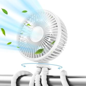 Gaiatop Oscillating Baby Stroller Fan with LED Night Light, 4 Speeds Cooling Rechargeable 360° Rotate Clip On, Battery Operated Small Portable Fans for Car Seat Crib Treadmill Travel
