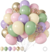 60Pcs Pastel Balloons, 12Inch Sage Green Pastel Macaron Pink Purple Yellow Gold Confetti Balloons for Wildflower Fairy Theme Baby Shower Wedding Birthday Party Decorations