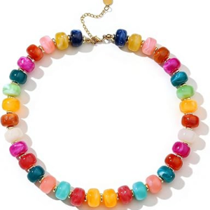 Bowdcvy Chunky Beaded Statement Necklace for Women Trendy Colorful Boho Resin Bead Choker Necklaces Summer Handmade Jewelry Gifts Accessories (Colorfu