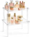 Spice Organization for Cabinet, 2 Pack Stackable Acrylic Shelf Set, Versatile Spice Rack Organizer for Kitchen Pantry, Countertop, Bathroom, Office, Apartment, Ideal for Small Spaces and Gift Giving