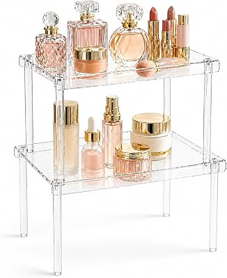 Spice Organization for Cabinet, 2 Pack Stackable Acrylic Shelf Set, Versatile Spice Rack Organizer for Kitchen Pantry, Countertop, Bathroom, Office, Apartment, Ideal for Small Spaces and Gift Giving