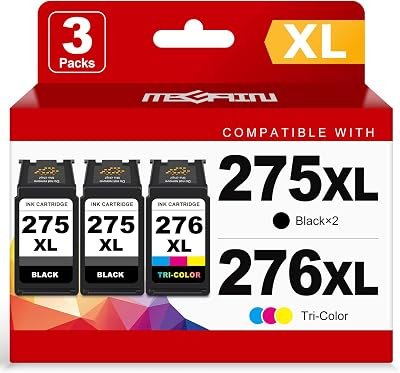 MEGAIN 275XL 276XL Ink Cartridges Compatible for Cannon PG-275 275 XL and CL-276 276 XL Ink Cartridge for Canon PIXMA TR4700 TR4720 TS3700 TS3722 TS3500 TS3522 Printers (2 Black,1 Color Combo Pack)