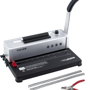 TIANSE Binding Machine, Spiral Coil Binder Machine, Manual Book Maker Punch Binder with Electric Coil Inserter,Suit for Letter Size / A4 / A5 with 100pcs 5/16” Plastic Coil Binding Spines & Plier