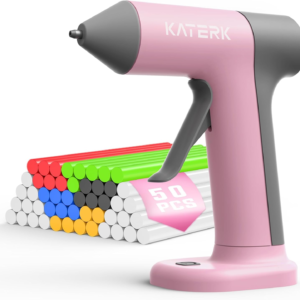 Katerk Cordless Hot Glue Gun, 50 Mini Glue Sticks, Rechargeable, Pink