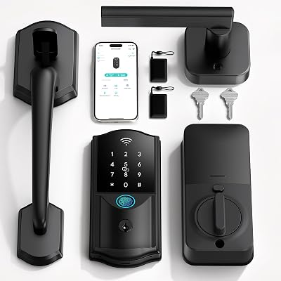 Built-in WiFi Smart Lock with Handle Set - Firstriver Fingerprint Keyless Entry Door Lock for Front Door, App Control, Digital Keypad Deadbolt, Auto Lock, Compatible with Alexa & Google Assistant