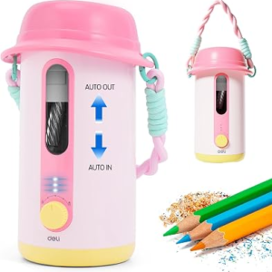 Electric Pencil Sharpener, Low Noise Fully Automatic Pencil Sharpener for Classroom,6.9-10.8mm Colored/Jumbo Pencils, Auto in & Out,Rechargeable Hands-Free Sharpener for Home/Office, Pink