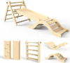 Pikler Triangle Set 7in1 Toddler Climbing Toys Indoor Foldable Baby Climbing Toys Wooden Montessori Climbing Set with Arch, Ramp, Ladder for 1-3 Years, Jungle Gym for Kids (Natural)