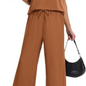 Women Two Piece Sets Sleeveless V Neck Tank Tops Wide Leg Pants Outfits | 2 Piece Outfit Women Spring Summer, Vacation Resort Wear Matching Set, Casual Lounge Set, Travel Clothes