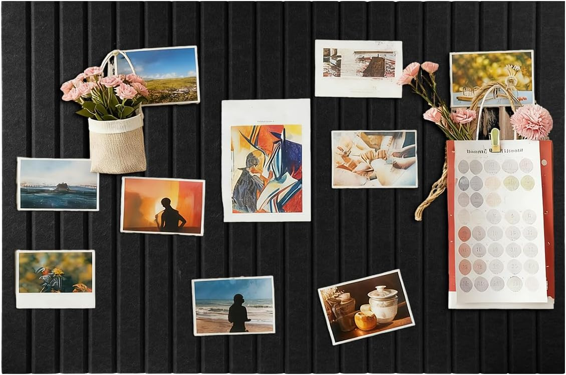 Nysunten 20x28 inches Large Felt Bulletin Board 0.35in Thicker, Cork Board with Safe Removable Nano Self-Adhesive Tabs, Wall Felt Board for Bedrooms, Living Rooms, Offices, Flower Shops - Black