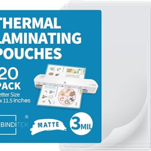 Binditek Matte Laminating Sheets, 3 Mil 20 Pack, 9 x 11.5 Inches Matte Thermal Laminating Pouches, Fits 8.5 x 11 Letter Size – Glare Free, Writable, Heat Seal