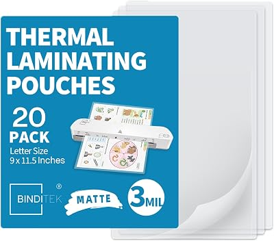 Binditek Matte Laminating Sheets, 3 Mil 20 Pack, 9 x 11.5 Inches Matte Thermal Laminating Pouches, Fits 8.5 x 11 Letter Size - Glare Free, Writable, Heat Seal