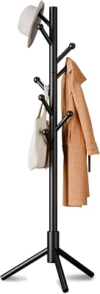 Coat Rack, Coat Racks Freestanding with 8 Hooks 3 Adjustable Heights for Clothes, Hats, Handbags, Coat Tree Easy Assembly for Entryway, Bedroom, Hallway, Office(Black)