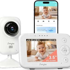 Simyke 720P WiFi Video Baby Monitor,WiFi On/Off Switch,3.5″ LCD & App Viewing,2-Way Audio,Night Vision,VOX,5 Lullabies,1500ft Range, Home Use