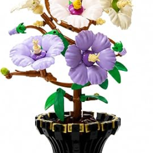 Hibiscus Blossom Building Set 503PCS Colorful Artificial Flowers with Black Pot Floral Botanical Collection Bonsai Building Blocks for Women Home Decor Centerpiece Gift Anniversary Birthday