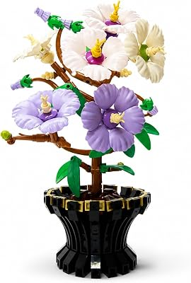 Hibiscus Blossom Building Set 503PCS Colorful Artificial Flowers with Black Pot Floral Botanical Collection Bonsai Building Blocks for Women Home Decor Centerpiece Gift Anniversary Birthday