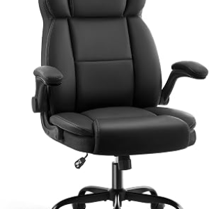 AreShark Ergonomic Office Chair with High Back Headrest,PU Leather Executive Desk Chair Padded Flip-Up Armrests,Lumbar Support,Swivel Computer Chair for Home Office & Gaming,Black