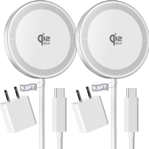 2Pack Magnetic Wireless Charger 25W Fast Charger for iPhone 17/16/15/14/13/12 Series & AirPods, Portable Wireless Charging Pad for Travel Home Office Desk, 9.8FT-White with Plug