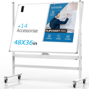Rolling Whiteboard 48″x36″ Magnetic Dry Erase Board with Stand, Double Sided Mobile Whiteboard on Wheels, Non-Foldable Large Portable White Board for Office, Classroom & Home