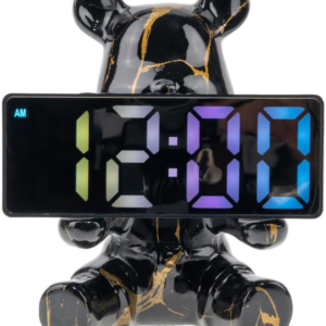 Resin Bear Statue Digital Clock Home Decor, Fluid Bear Tray Sculpture, Graffiti Art Figurine Home Ornament Decoration for Office, Living Room, Bedroom, Book Shelf, TV Cabinet, Desktop (Black)