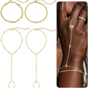 ÌF ME 4Pcs 14K Gold Plated Hand Chain Bracelet
