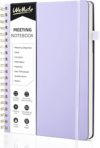 WEMATE Meeting Notebook for Work B5 (7″x10″) – PU Leather Work Notebook with Agenda, Action Items & Notes – 200 Pages for Men&Women, Staff and Students, Meeting, Projects Planning – Light Purple