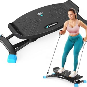 MERACH Balance Board for Adults, Rocking Stepper with Resistance Bands, Portable Wobble Board Featuring LCD Monitor, 300 lbs Capacity Ski Balance Trainer for Full Body Workout at Home Gym