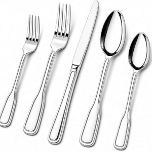 Silverware Set for 8, 40 Piece Utensils Stainless Steel Flatware Set | Boston Style Mirror Polished Spoons and Forks Set for Kitchen，Dishwasher Safe