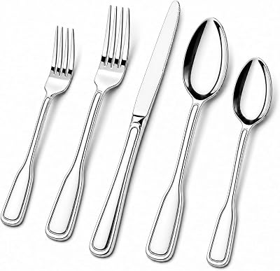 Silverware Set for 8, 40 Piece Utensils Stainless Steel Flatware Set | Boston Style Mirror Polished Spoons and Forks Set for Kitchen,Dishwasher Safe