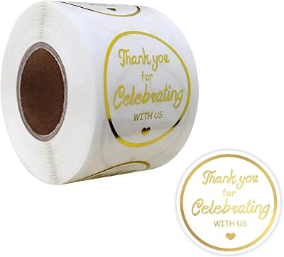 weilaike Thank You Stickers, 500pcs 1.5in Gold Foil, Clear, Waterproof, Round, Classic, Letter Print, Indoor, Sticker Roll