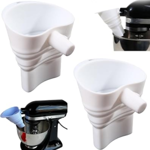 New Upgraded Flour Funnel for Kitchen Aid Mixer, Longer Funnel Preventing Flour Spills for Kitchenaid Mixer, Foldable and Dishwasher Safe, Cookie and Baking Easier (White, 2 Pcs)