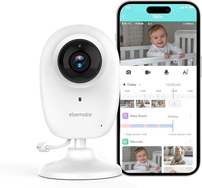 ebemate Smart Video Baby Monitor with 1080P Camera,No Glow Night Vision,1200Ft Long Range,Baby Monitoring EU2se