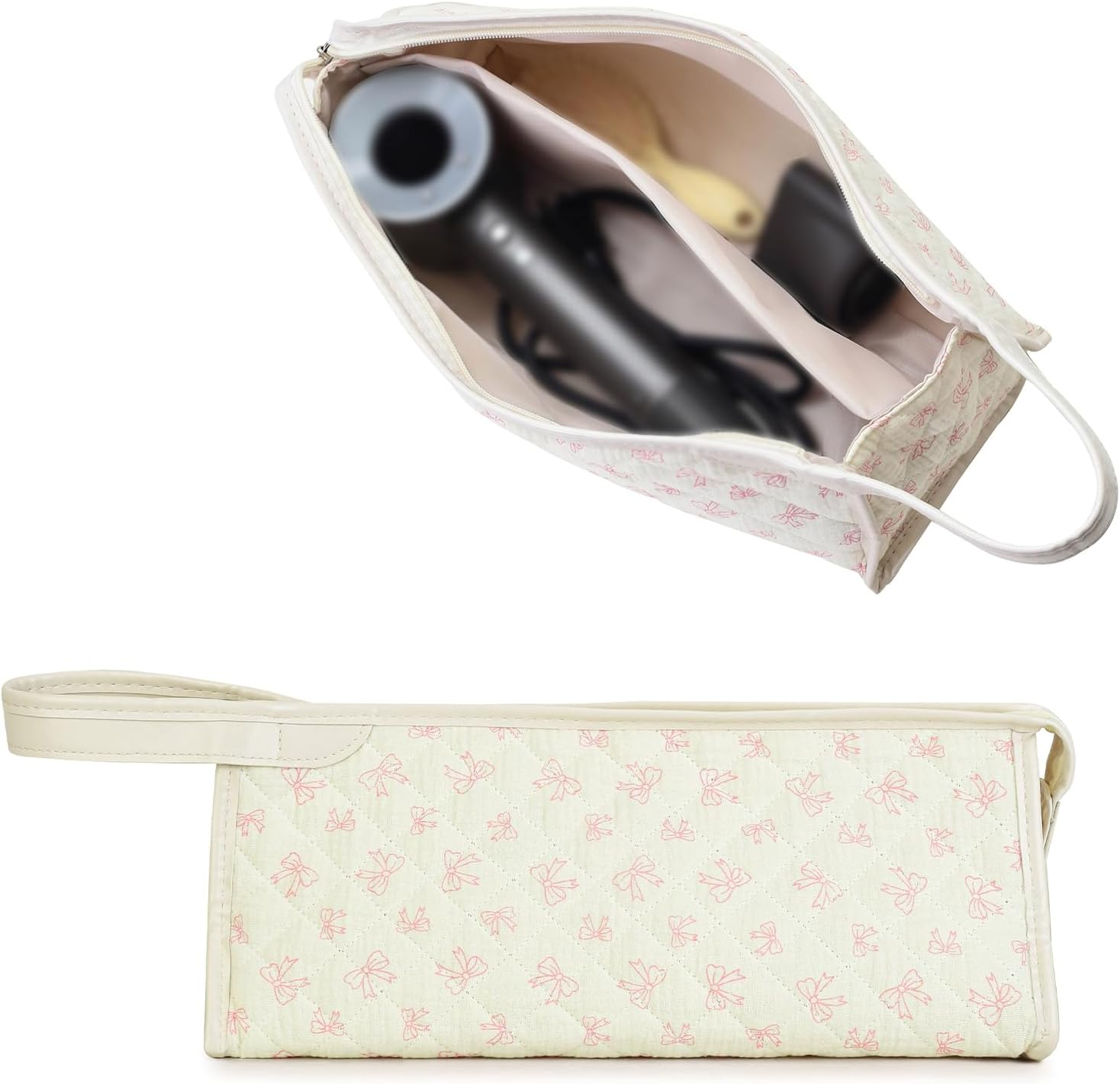 Large Quilted Travel Case, Floral Carrying Storage Bag Hair Dryer and Attachments, Portable Hair Tool Bag with Handle