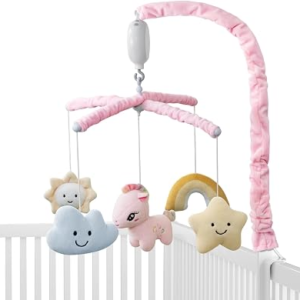 Feisike Crib Mobile for Girls – Baby Mobile for Crib with 35 Lullabies, 3 Modes Digital Musical Box（Turn Only, Music Only, Turn & Music, Pink, Nursery Toys, Nursery Decor, Knob Type